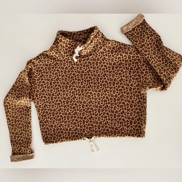 ALTERNATIVE APPAREL MINI LEOPARD ECO FLEECE FUNNEL NECK DRAWSTRING SWEATSHIRT S - Picture 2 of 10